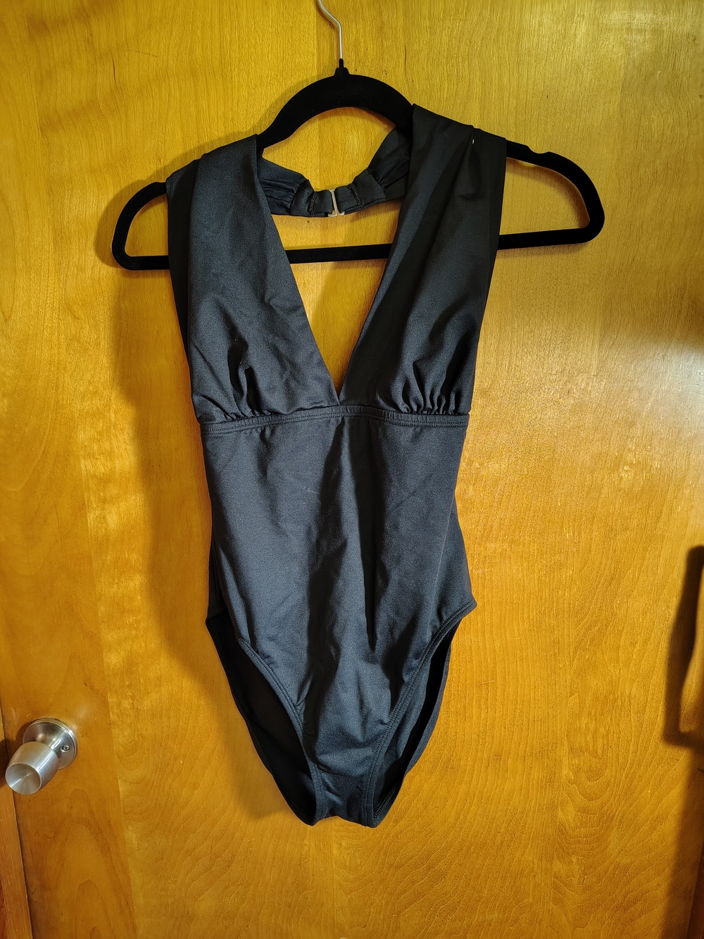 Plunging V-Neck Black One-Piece Swimsuit